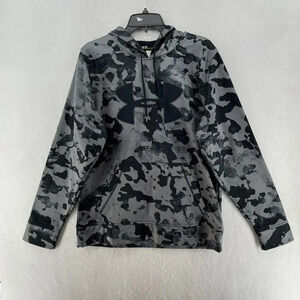 Under Armour Hoodie Mens M Black Gray Camo Big Logo Pullover Drawstring Coldgear